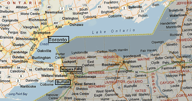 Buffalo-Niagara Falls-Toronto Map