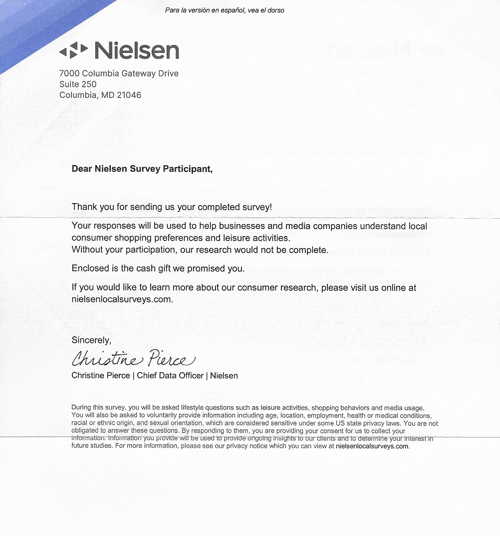 Neilsen Survey Participant