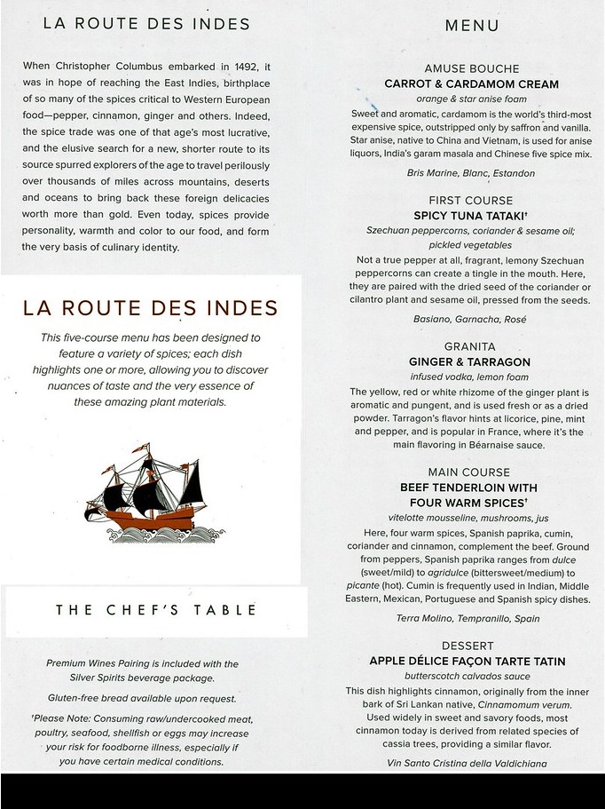 Viking Star Chef's Table Menu Viking Star Chef's Table Menu
