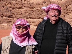 Virginia & Chuck in Jordan - Celebrating Chuck's 79th Birthday - Wadi Rum is the largest wadi (ravine) in Jordan and made eternally famous through the movie Lawrence of Arabia. 